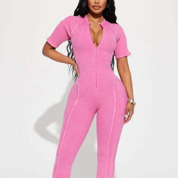 Pink Ribbed Jumpsuit - Picture 2 of 6